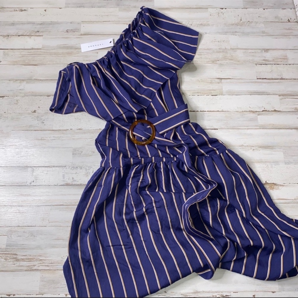 Topshop Navy and White One-Shoulder Striped Midi Dress